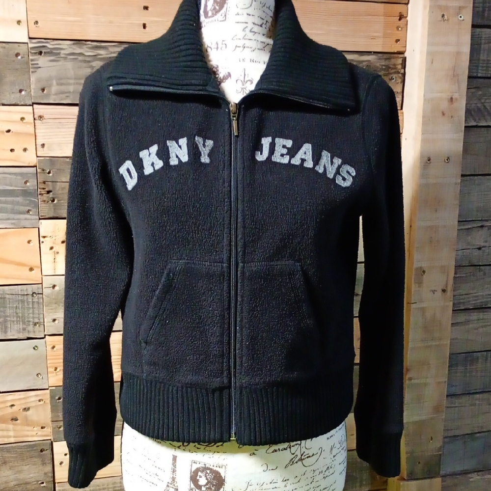 DKNY Jeans Petite Black Zip Up Sweater/Jacket To Top Sz Sm